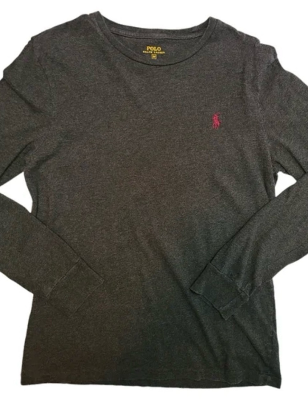 Polo by Ralph Lauren Charcoal Long Sleeve Tee with Pink Pony